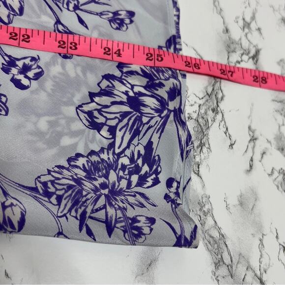 Amanda Uprichard Light Blue Purple Floral Cold Shoulder Flutter Silk Blouse M - Picture 7 of 7